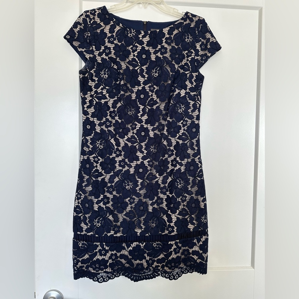 Vince Camuto Floral Navy Blue Sheath Dress Size 6